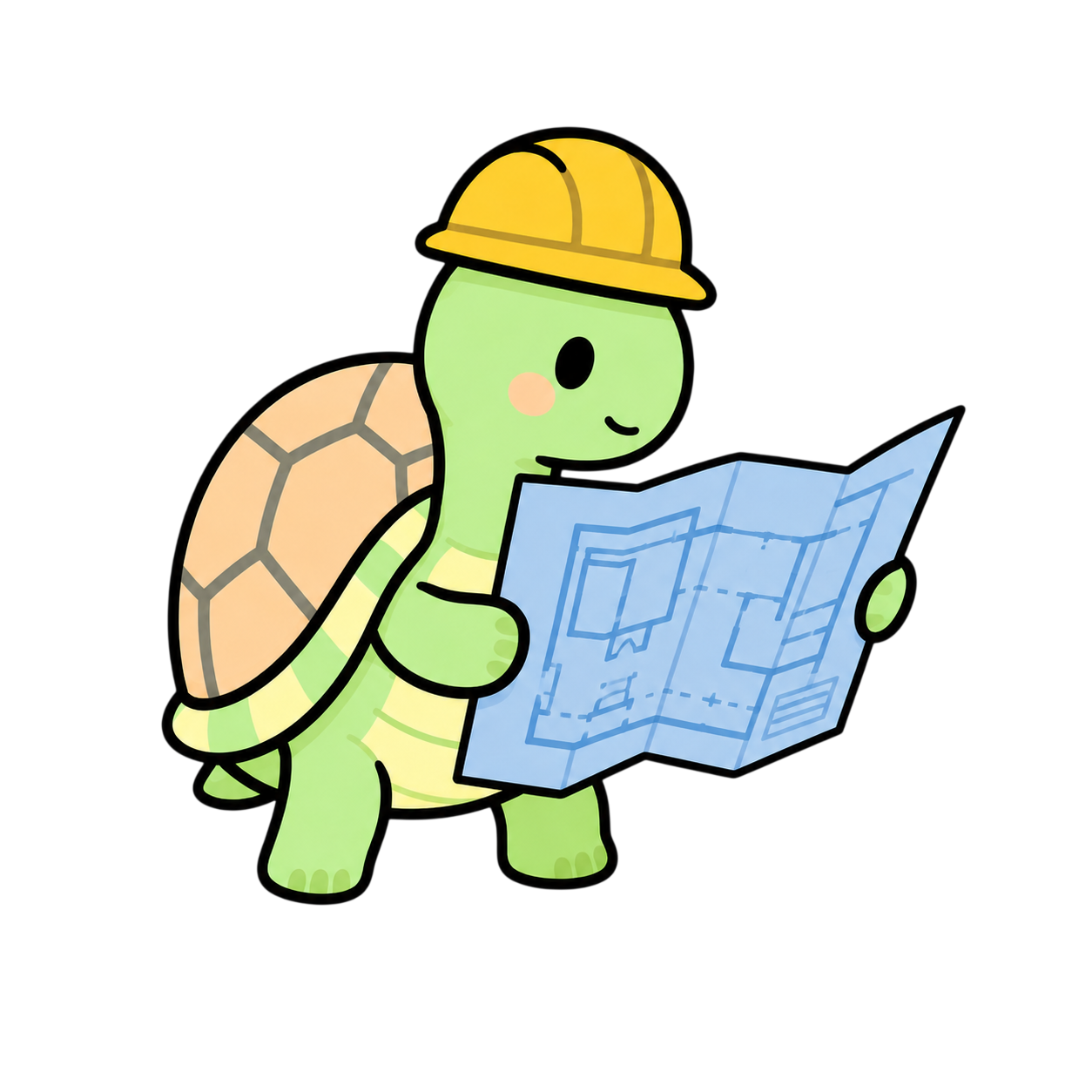 Jeema tortoise holding a blueprint